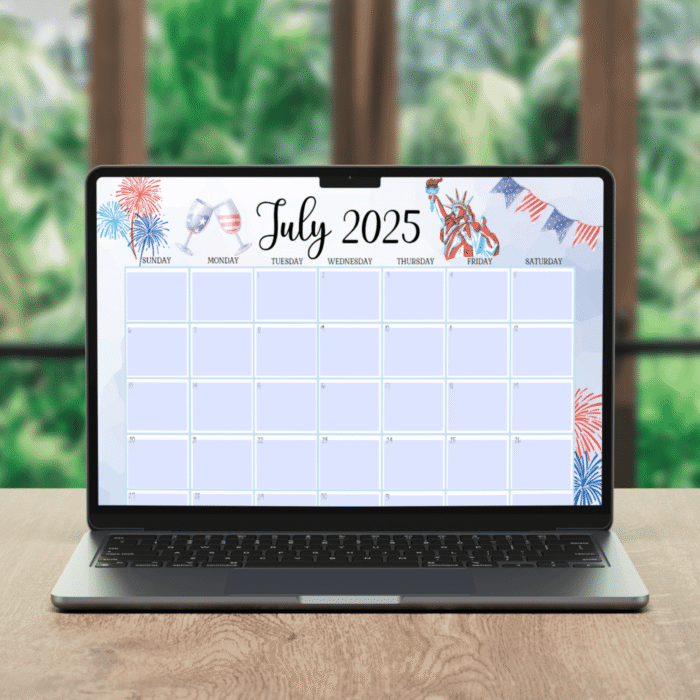 4th of July Editable Calendar 2025 - Fillable PDF, Sunday & Monday Start Included - Image 4