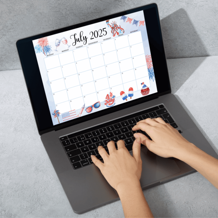 4th of July Editable Calendar 2025 - Fillable PDF, Sunday & Monday Start Included - Image 5