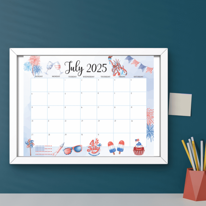 4th of July Editable Calendar 2025 - Fillable PDF, Sunday & Monday Start Included - Image 6