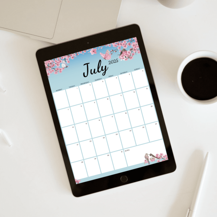 Blossom July 2025 Printable Calendar ? US Letter, Fillable, Sunday & Monday Start - Image 6