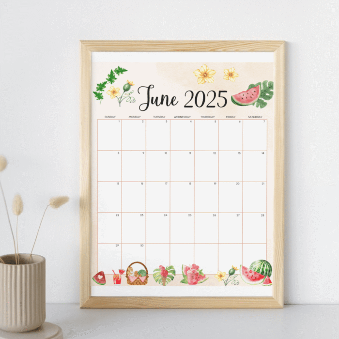 June 2025 Watermelon Picnic Printable Calendar - Image 6