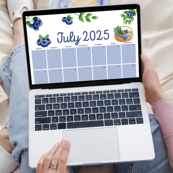 Blueberry Gnome July 2025 Printable Calendar ? Cute Summer Theme, Fillable, US Letter - Image 4