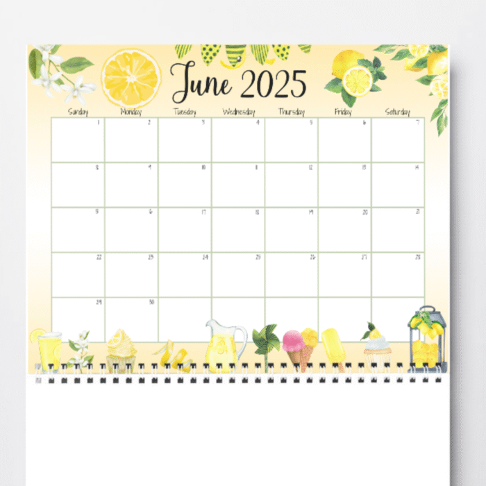 June 2025 Lemon Printable Calendar ? Fillable PDF - Image 3