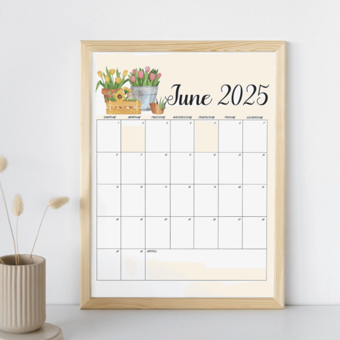 June 2025 Garden Theme Printable Calendar ? Minimal Style - Image 3