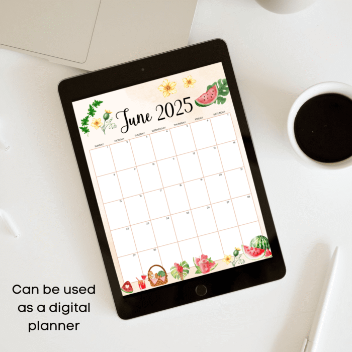 June 2025 Watermelon Picnic Printable Calendar - Image 3