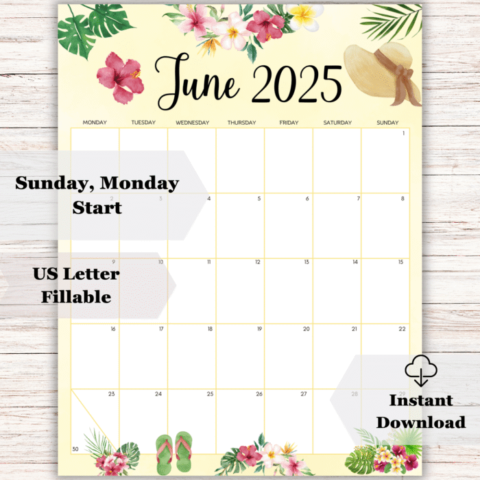 June 2025 Tropical Printable Calendar - Image 2