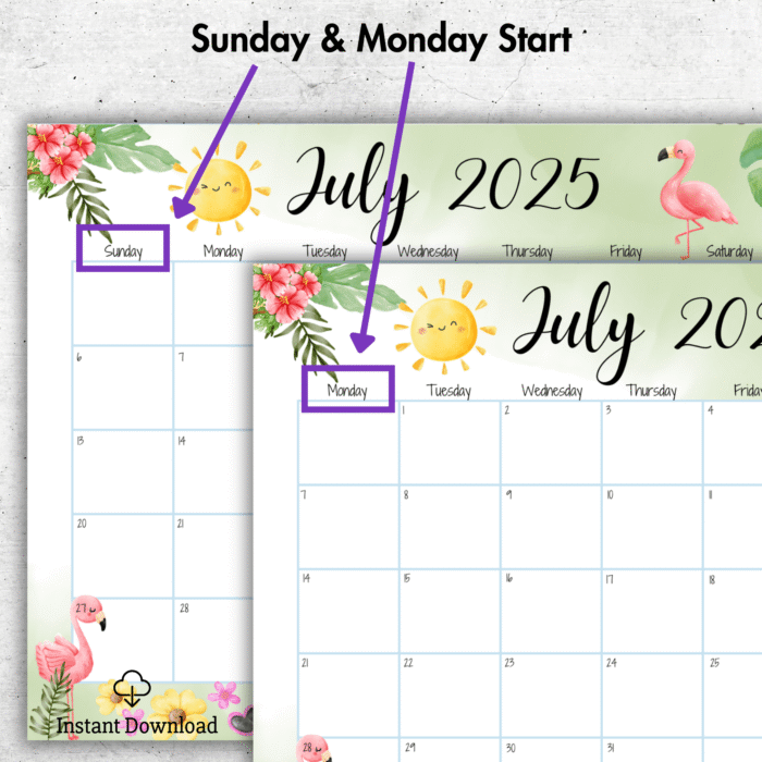 July 2025 Tropical Printable Calendar ? Summer Beach Theme Fillable - Image 2