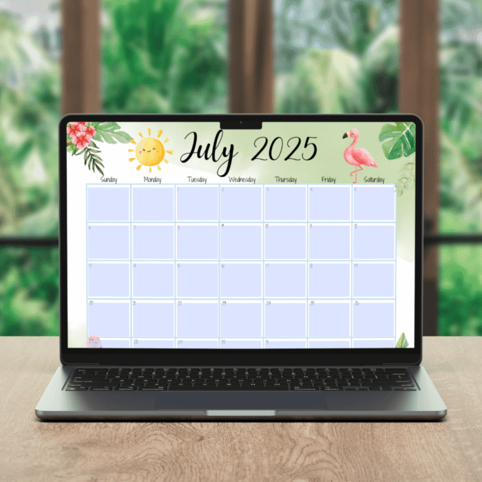 July 2025 Tropical Printable Calendar ? Summer Beach Theme Fillable - Image 4