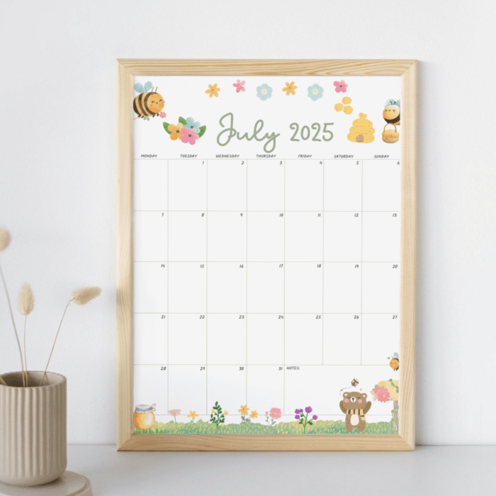 Bee July 2025 Printable Calendar ? Cute Summer Planner, US Letter, Fillable PDF - Image 6