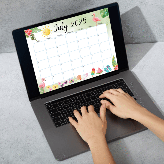 July 2025 Tropical Printable Calendar ? Summer Beach Theme Fillable - Image 5