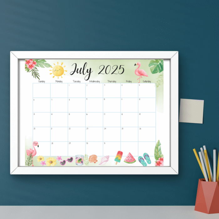 July 2025 Tropical Printable Calendar ? Summer Beach Theme Fillable - Image 6