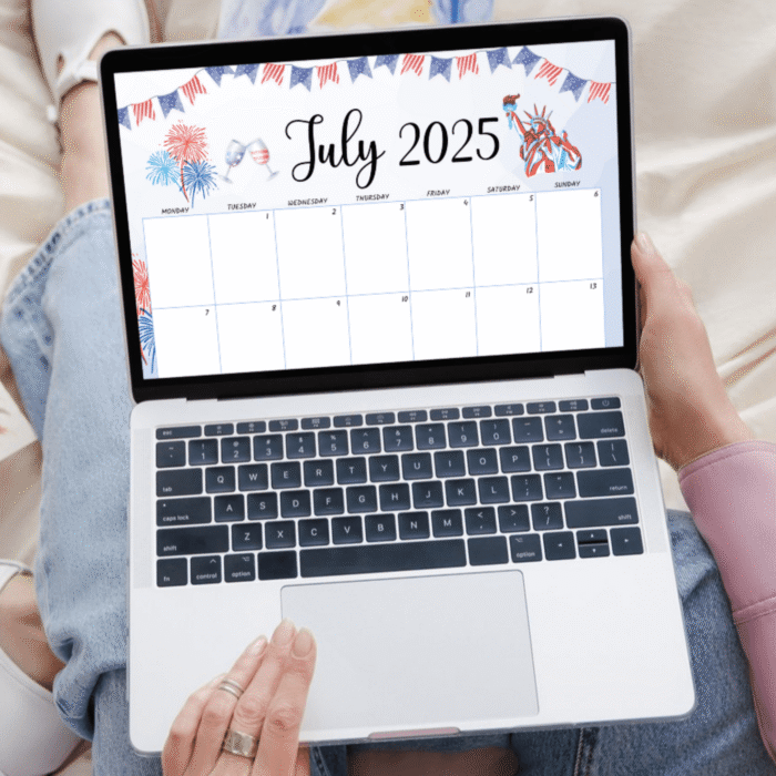 4th of July 2025 Printable Calendar ? Patriotic Red White Blue Design, US Letter, Fillable PDF - Image 5
