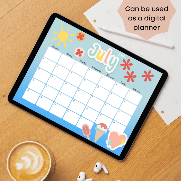 July 2025 Cute Summer Calendar ? Printable & Fillable PDF for Kids & Families - Image 3