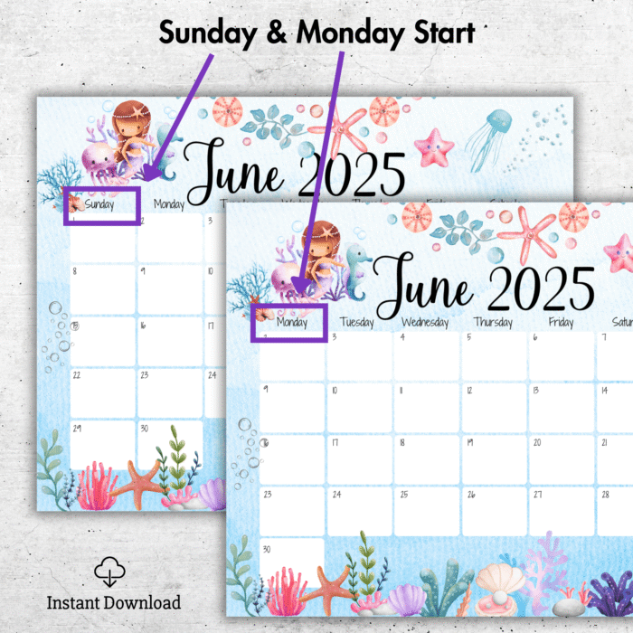 June 2025 Under the Sea Calendar - Image 2