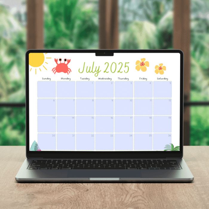 July 2025 Beach Vibes Calendar Printable ? Fun Summer Fillable PDF - Image 4