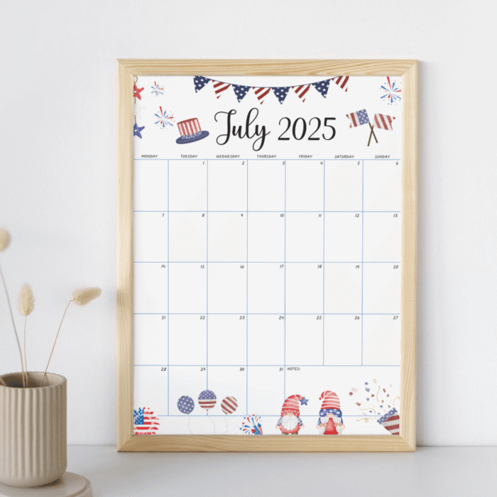 July 2025 Patriotic Printable Calendar ? Red White Blue Theme, US Letter PDF - Image 6
