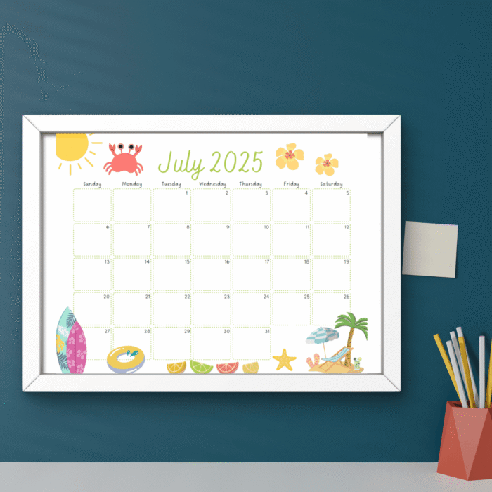 July 2025 Beach Vibes Calendar Printable ? Fun Summer Fillable PDF - Image 6