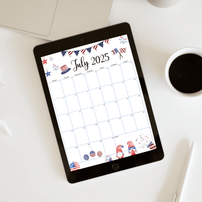 July 2025 Patriotic Printable Calendar ? Red White Blue Theme, US Letter PDF - Image 3