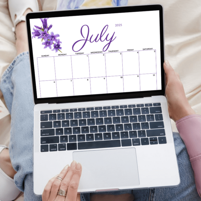 July 2025 Purple Floral Printable Calendar ? Fillable, US Letter, Instant Download - Image 6