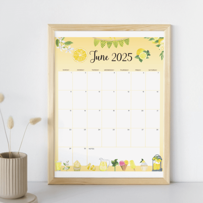 June 2025 Lemon Dessert Printable Calendar - Image 3
