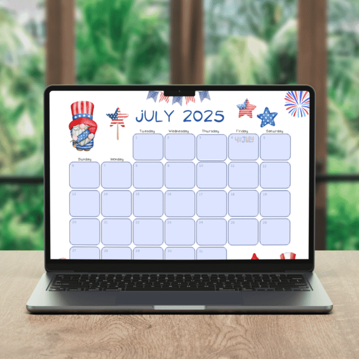 July 2025 4th of July Gnome Calendar PDF ? Patriotic Printable Planner - Image 4