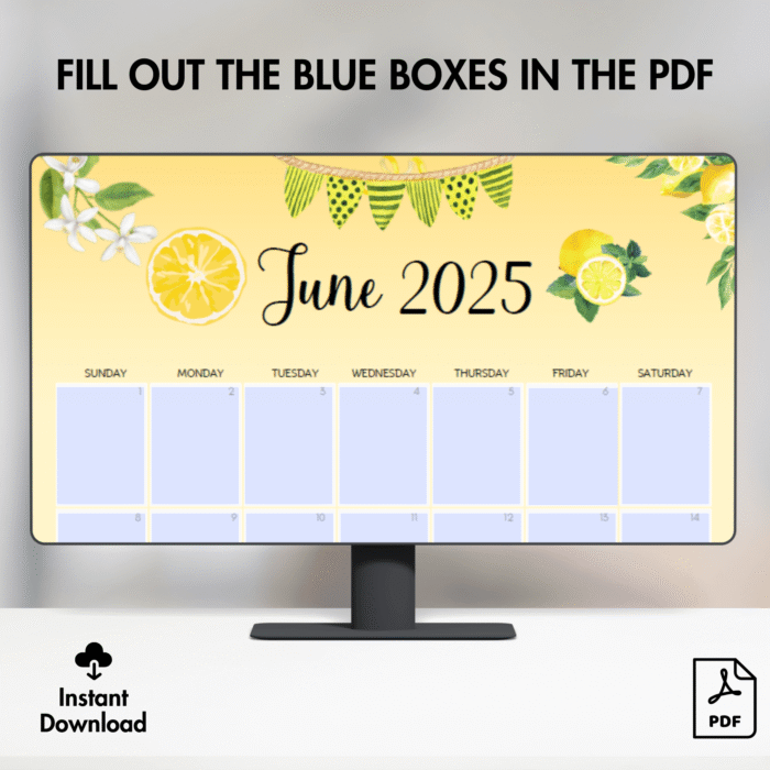 June 2025 Lemon Dessert Printable Calendar - Image 4