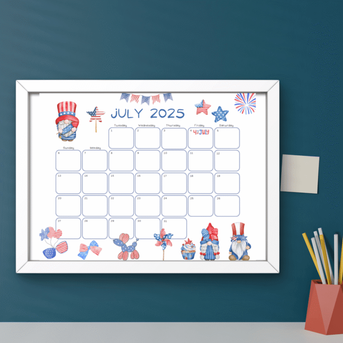 July 2025 4th of July Gnome Calendar PDF ? Patriotic Printable Planner - Image 6