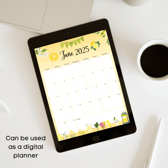 June 2025 Lemon Dessert Printable Calendar - Image 6
