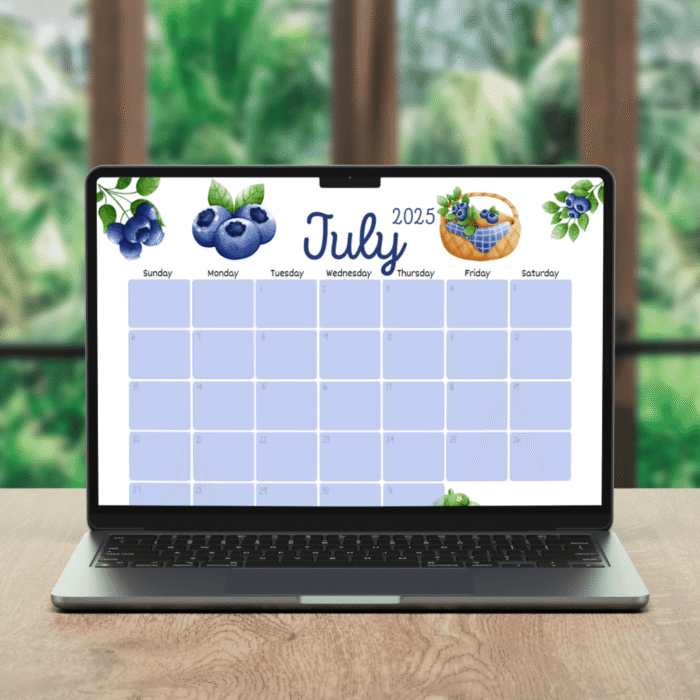 July 2025 Blueberry Gnome Calendar Printable ? Fillable PDF with Cute Summer Design - Image 4