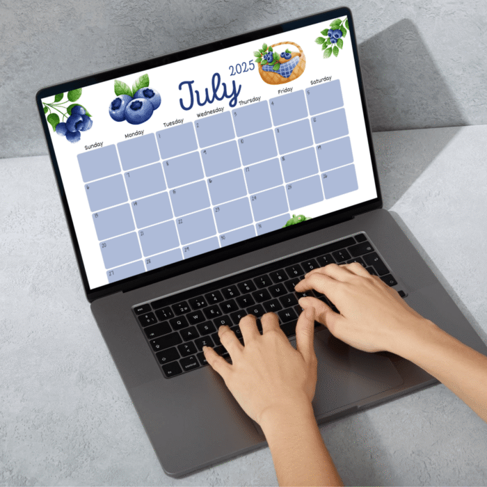 July 2025 Blueberry Gnome Calendar Printable ? Fillable PDF with Cute Summer Design - Image 5