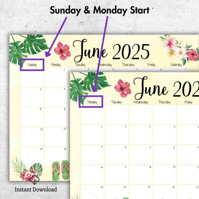 June 2025 Floral Printable Calendar - Image 2