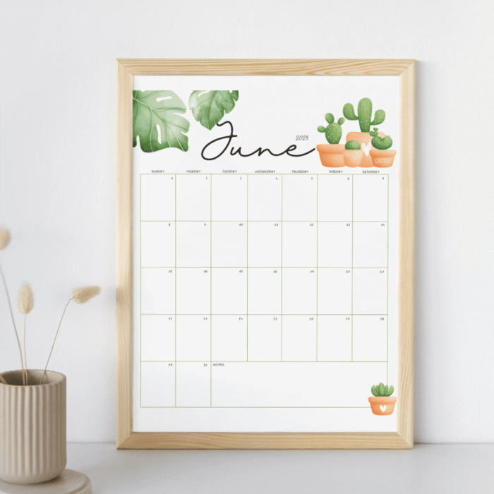 June 2025 Cactus Printable Calendar - Image 6