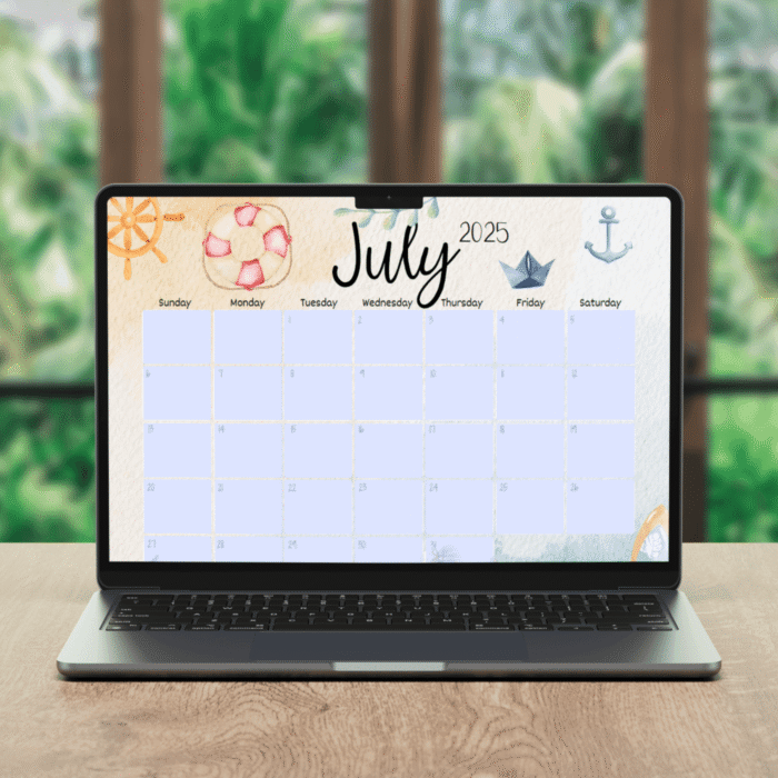 July 2025 Beach Theme Calendar Printable ? Fillable Summer PDF for Ocean Lovers - Image 3