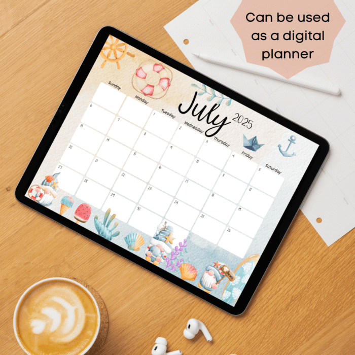 July 2025 Beach Theme Calendar Printable ? Fillable Summer PDF for Ocean Lovers - Image 6