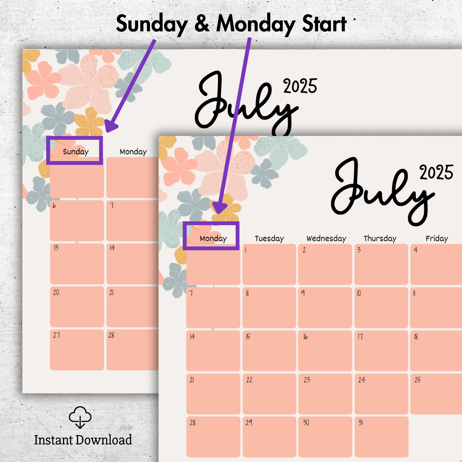 July 2025 Printable Calendar ? Floral Theme - Image 3