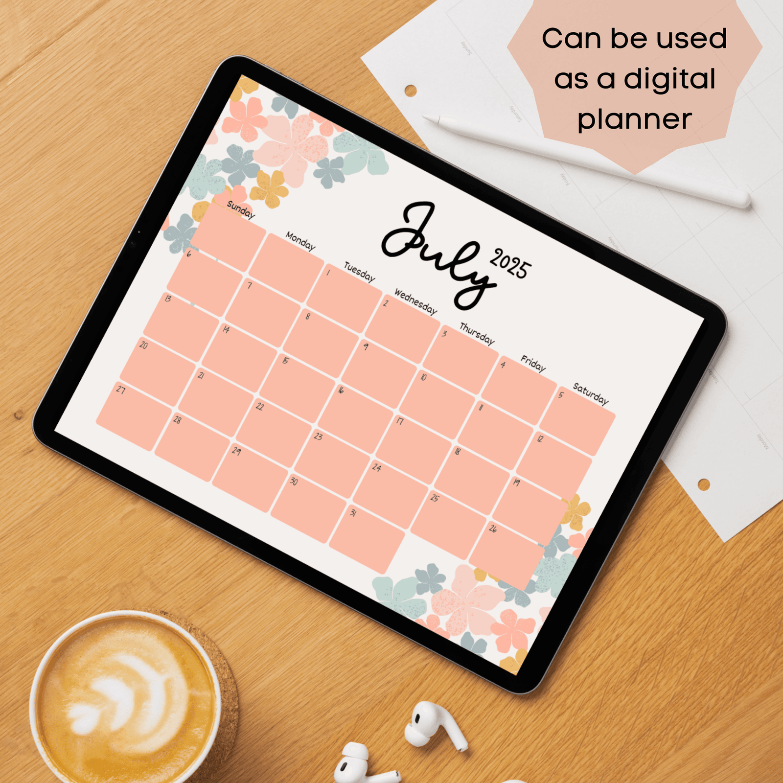 July 2025 Printable Calendar ? Floral Theme - Image 2