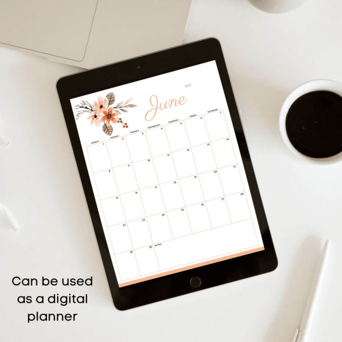 June 2025 Neutral Floral Printable Calendar - Image 3