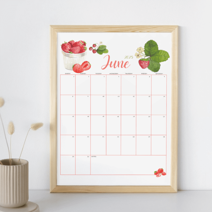 June 2025 Strawberry Printable Calendar ? Fillable PDF - Image 6