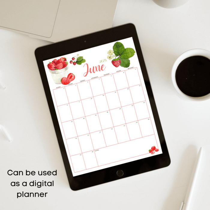 June 2025 Strawberry Printable Calendar ? Fillable PDF - Image 3