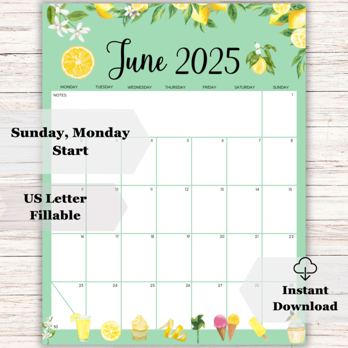 June 2025 Summer Sweets Printable Calendar - Image 2