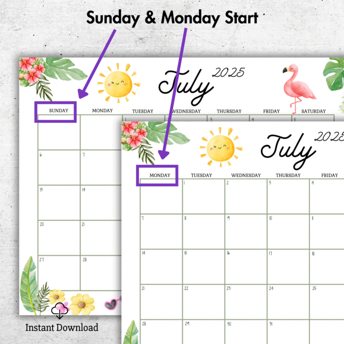 July 2025 Summer Flamingo Calendar PDF ? Cute Tropical Printable Planner - Image 2