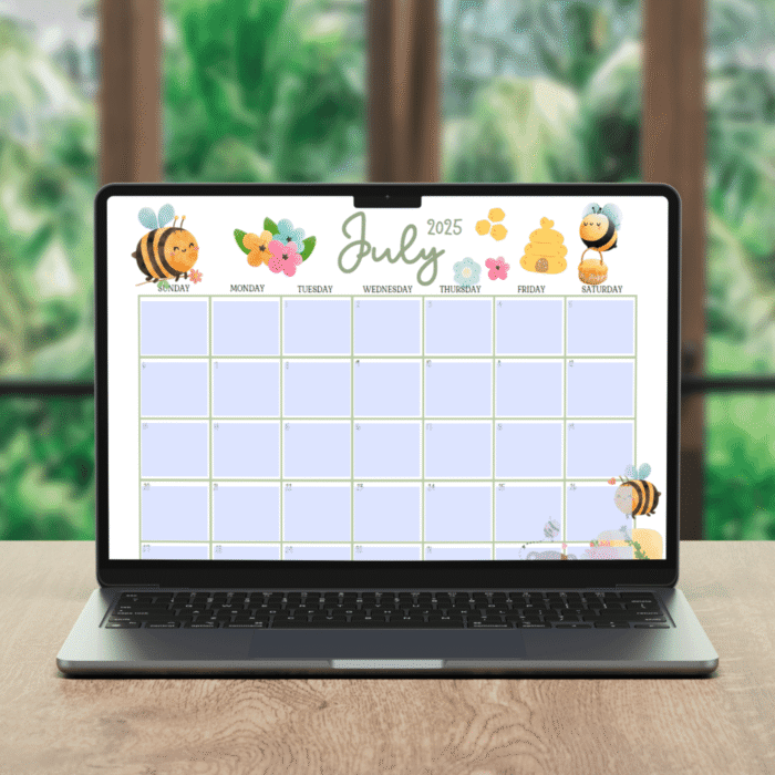 July 2025 Bee Themed Calendar Printable ? Cute Fillable PDF with Sunday & Monday Start - Image 4