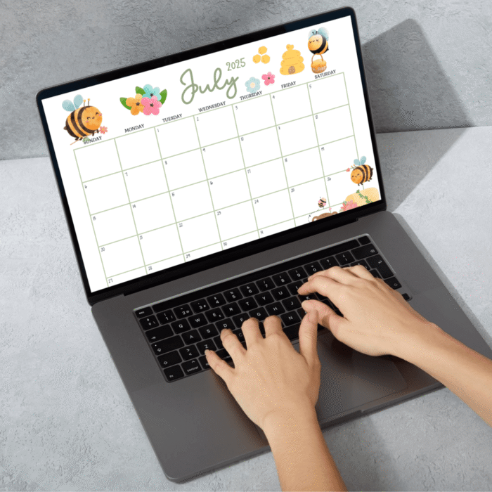 July 2025 Bee Themed Calendar Printable ? Cute Fillable PDF with Sunday & Monday Start - Image 5