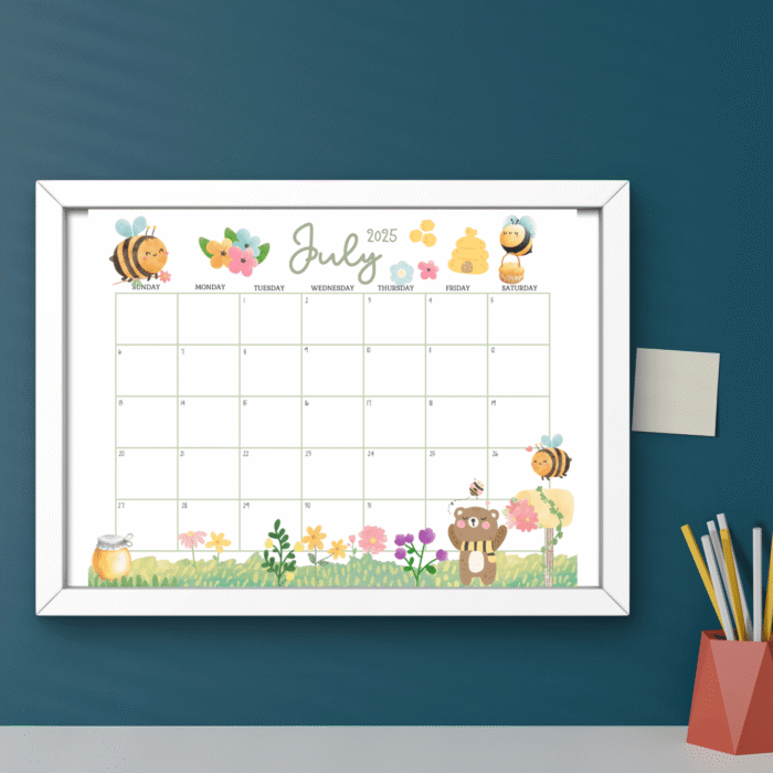 July 2025 Bee Themed Calendar Printable ? Cute Fillable PDF with Sunday & Monday Start - Image 6