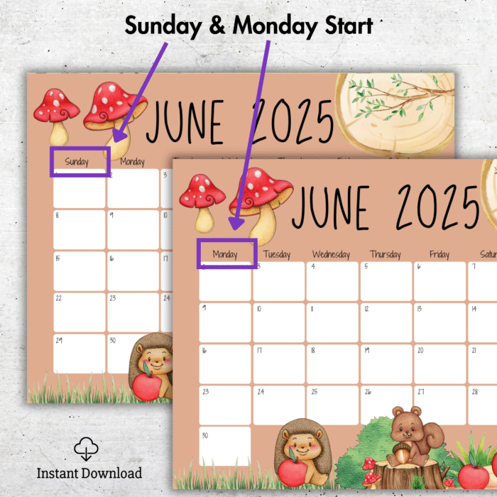 June 2025 Woodland Animals Calendar ? Forest Theme - Image 2