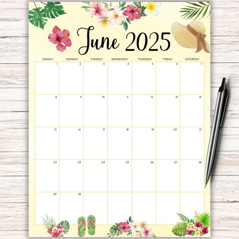 June 2025 Tropical Printable Calendar