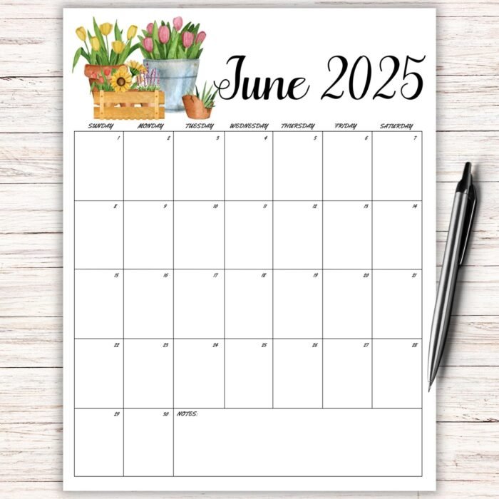 June 2025 Garden Theme Printable Calendar