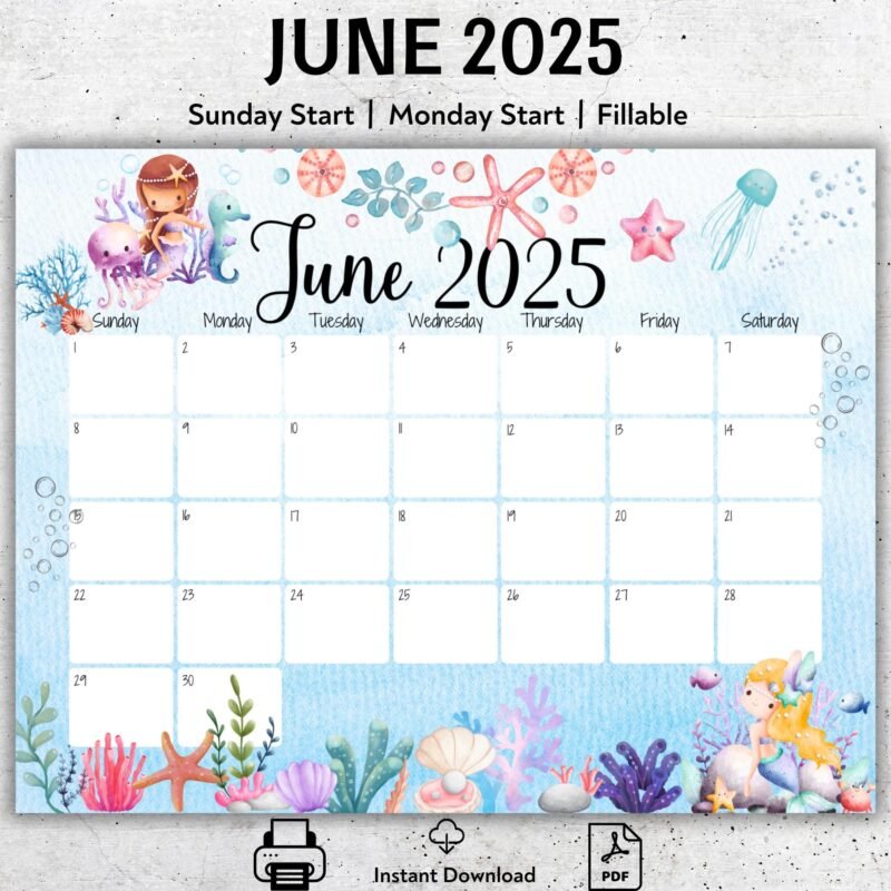 June 2025 Under the Sea Calendar