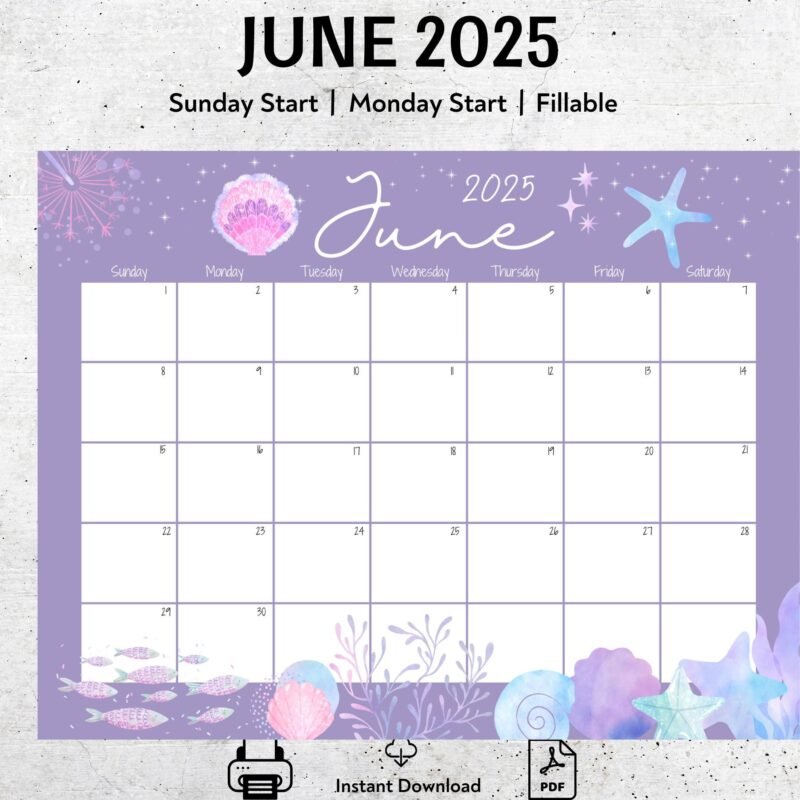 June 2025 Mermaid Calendar