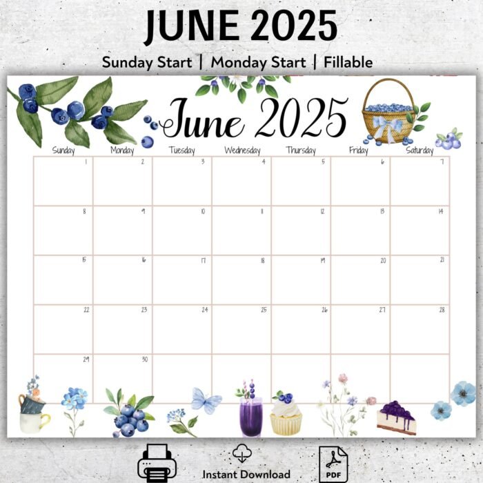 June 2025 Blueberry Calendar